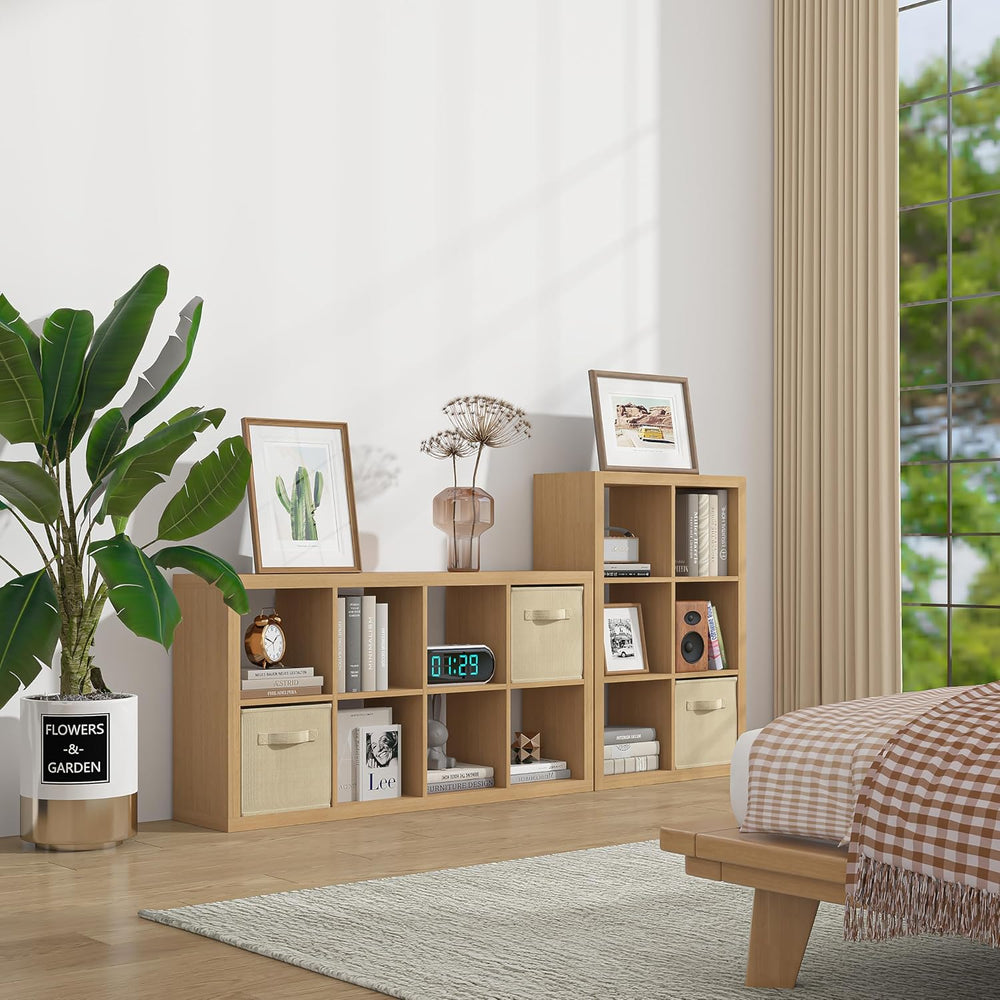 Bookshelf with Storage Bins, 9-Cube Storage Organizer Sturdy Wooden Bookcase ...