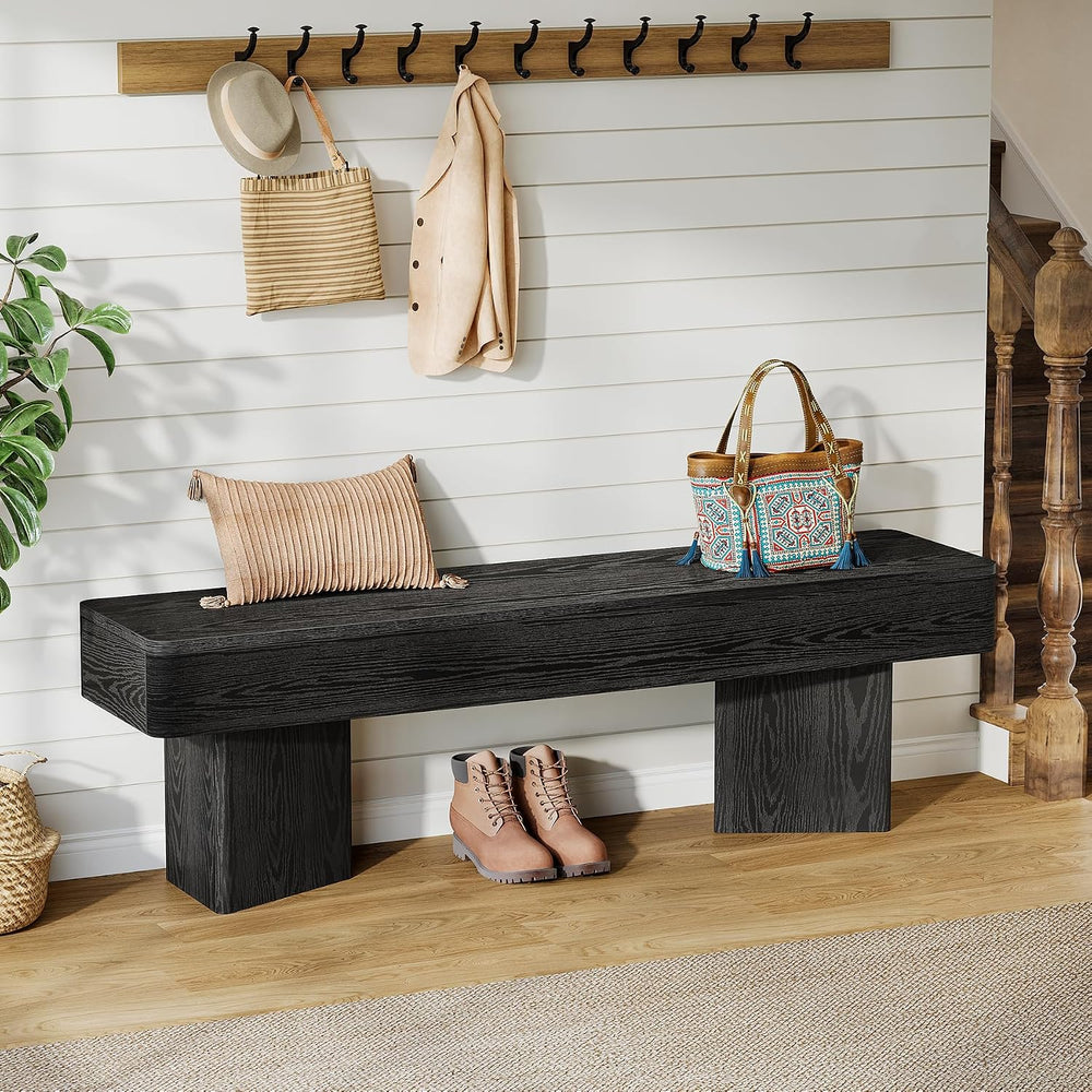 Tribesigns Black Entryway Bench, 47.24" Modern Shoe Bench with Sturdy Ba...