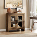 WAMPAT Farmhouse TV Stand for TVs up to 50”, Rustic Wood Entertainment Center with Adjustable Shelf, Glass Doors & Storage, Media Console Cabinet for Living-Room, Bedroom, Brown