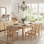 Mid Century Modern Rattan Dining Chairs Set of 4, Farmhouse Natural Beechwood Woven Dining Room Chairs, Boho Armless Cane Kitchen Wicker Chair Wooden Dining Chairs with Weave Hemp Seat and Back