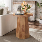 Tribesigns Round Pedestal End Table, Farmhouse Couch Side Table with Octagonal Base, Wooden Drink Stand Accent Nightstand(1, Walnut)