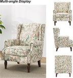 Wingback Accent Chair with Wood Legs, Bird, Set of 1 | High Back with Side Wings | Armrest Nailhead Trim | Solid Wood Frame | High-Density Foam Cushion | For Living Room & Bedroom
