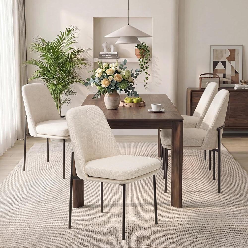 COLAMY Leather Dining Chairs Set of 4 with Metal Legs, Beige