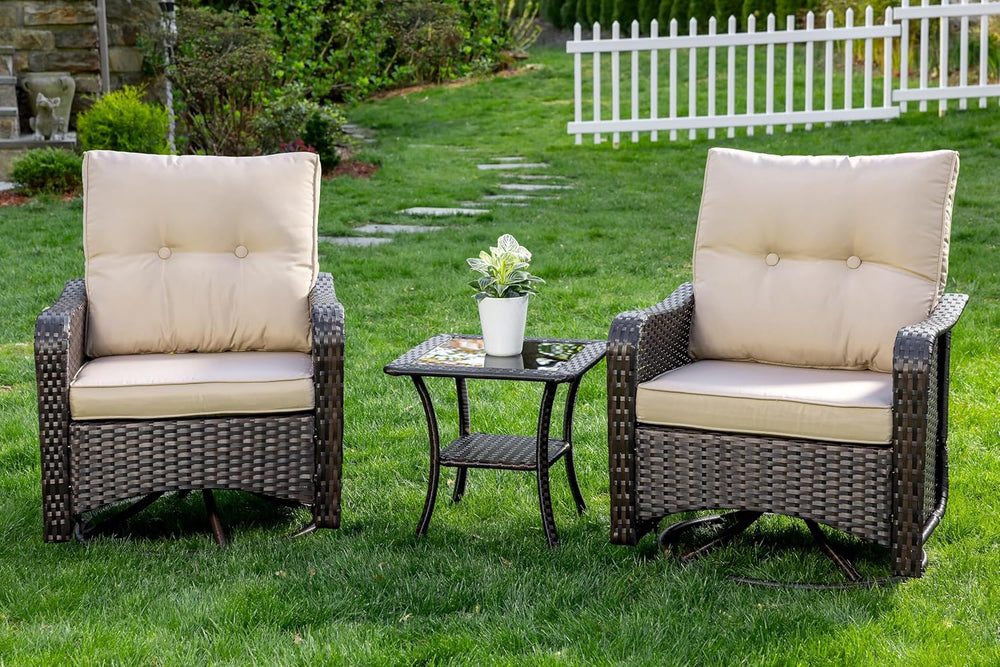 Gotland Outdoor Swivel Chairs Set of 2, 3 Pieces Patio Furniture Set with Thi...