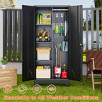 Storage Cabinet 61" H, Metal Tools Storage Cabinet with Lockable Doors and Shelves, Outdoor Storage Sheds with Removable Pegboard for Garage, Utility Room, Office