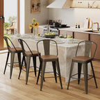 Andeworld Metal Bar Stools Set of 2, 30 inch Bar Height Barstools with Backs Farmhouse Modern High Back Bar Stools with Larger Seat Kitchen Dining Bar Chairs,Rusty