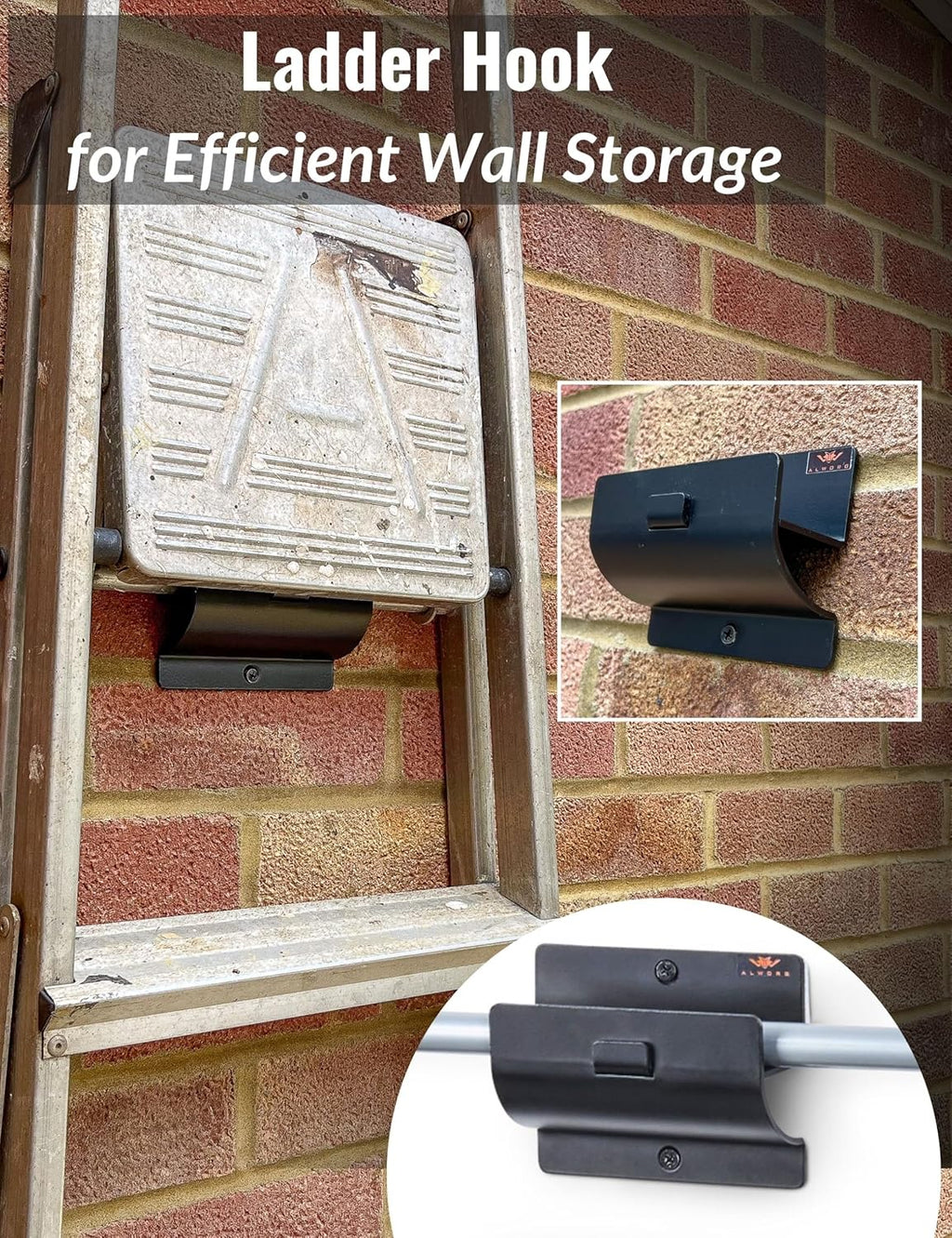 Ladder Hook - Black Heavy Duty Ladder Brackets for Garage Wall - Utility Hook for Wall Mount Ladder Storage, Folding Chair - Tool Holder to Organize Garage and Shed