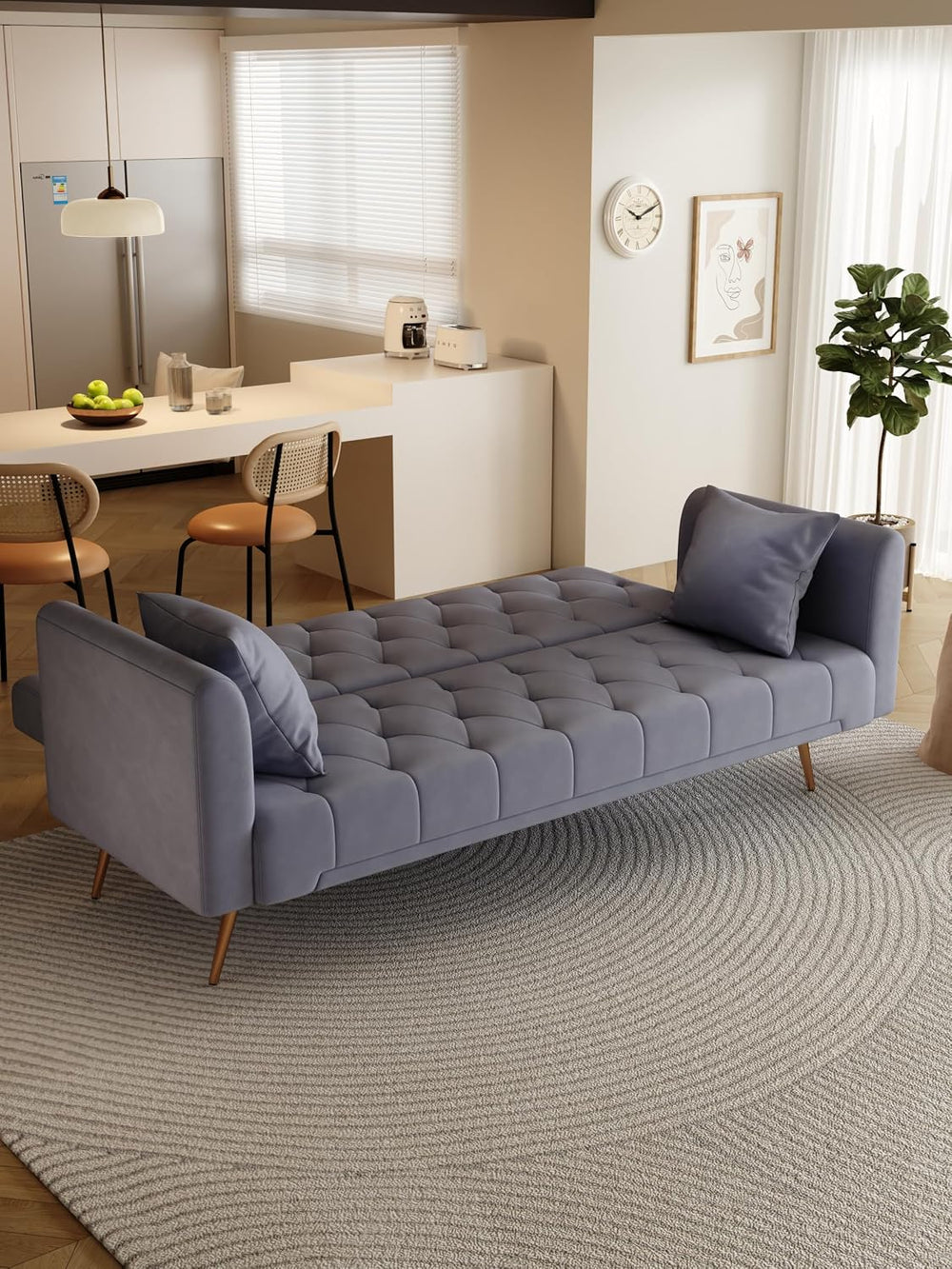 Small Space Solution: 71-inch Grey Velvet Convertible Love Seat