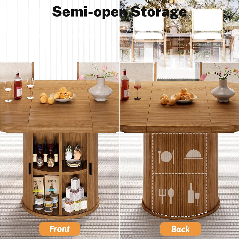 Vipbear Extendable Dining Table 43-59" for 4-6 People, Solid Wood Top wi...
