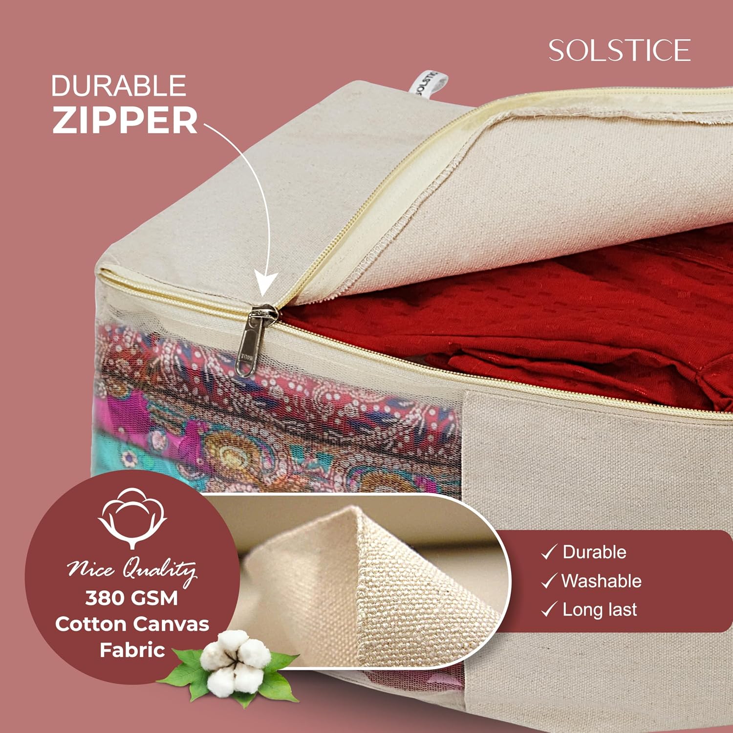 SOLSTICE 3 Pack Cotton Canvas Blouse Organizer for Wardrobe, 38 x 25 x 17 cm