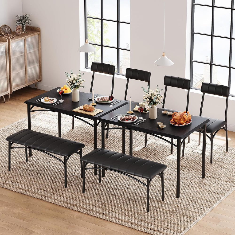 Dining Table Set for 4, Small Dining Table Set with Upholstered Bench and 2 C...