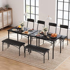 Garvee Dining Table Set for 4, Kitchen Table with Upholstered Bench and 2 Chairs, 4-Piece Wooden Dining Table Set for Apartment, Dining Room, Small Space, Black