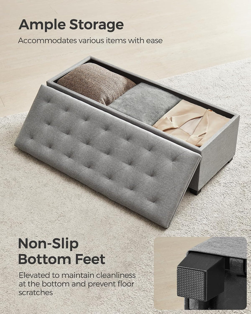 SONGMICS Storage Ottoman Bench, Foot Rest with Legs, Load up to 661.4 lb | En...