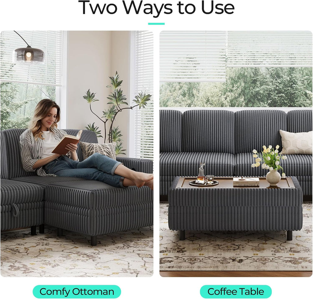 LINSY HOME Sectional Sleeper Sofa Storage Ottoman Bench, Convertible Coffee T...