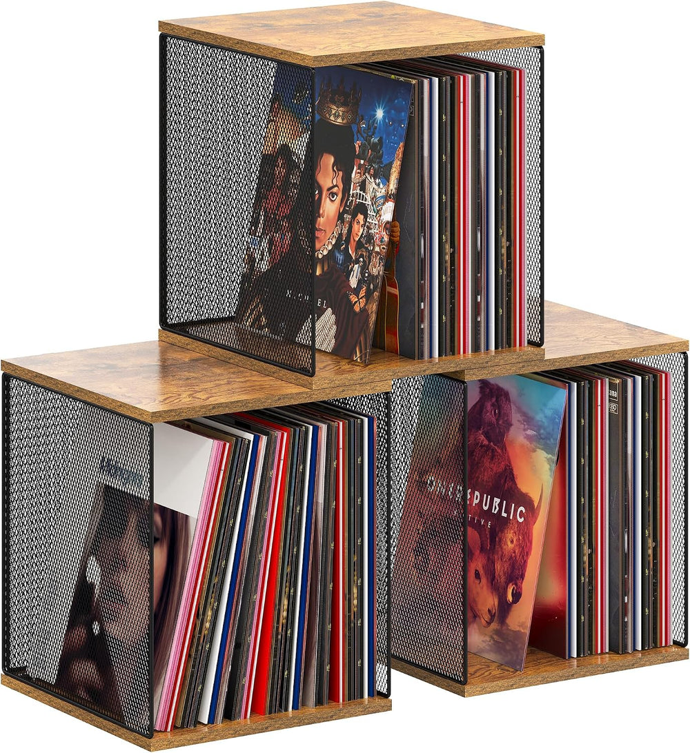 Dmevkic 3 Cube Vinyl Record Storage | DIY Stackable 120-150 Records Visualize...