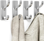 pickpiff Wall Hooks for Coat and Towel: 13LB Adhesive Door Hanger Stick on for Bathroom, Dorm, RV, Closet - Silver, 4 Pack