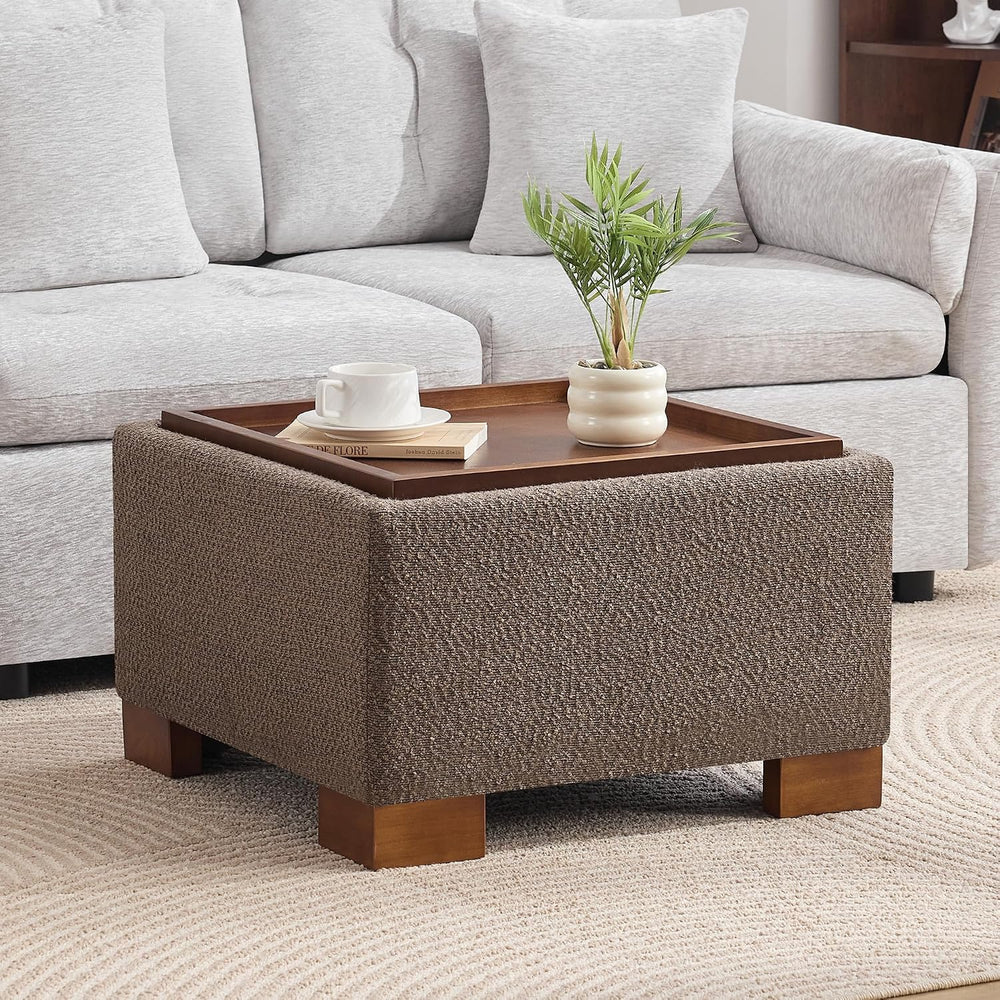 WUTUTUEE 24" Square Ottoman Coffee Table with Storage, Boucle Ottomans w...