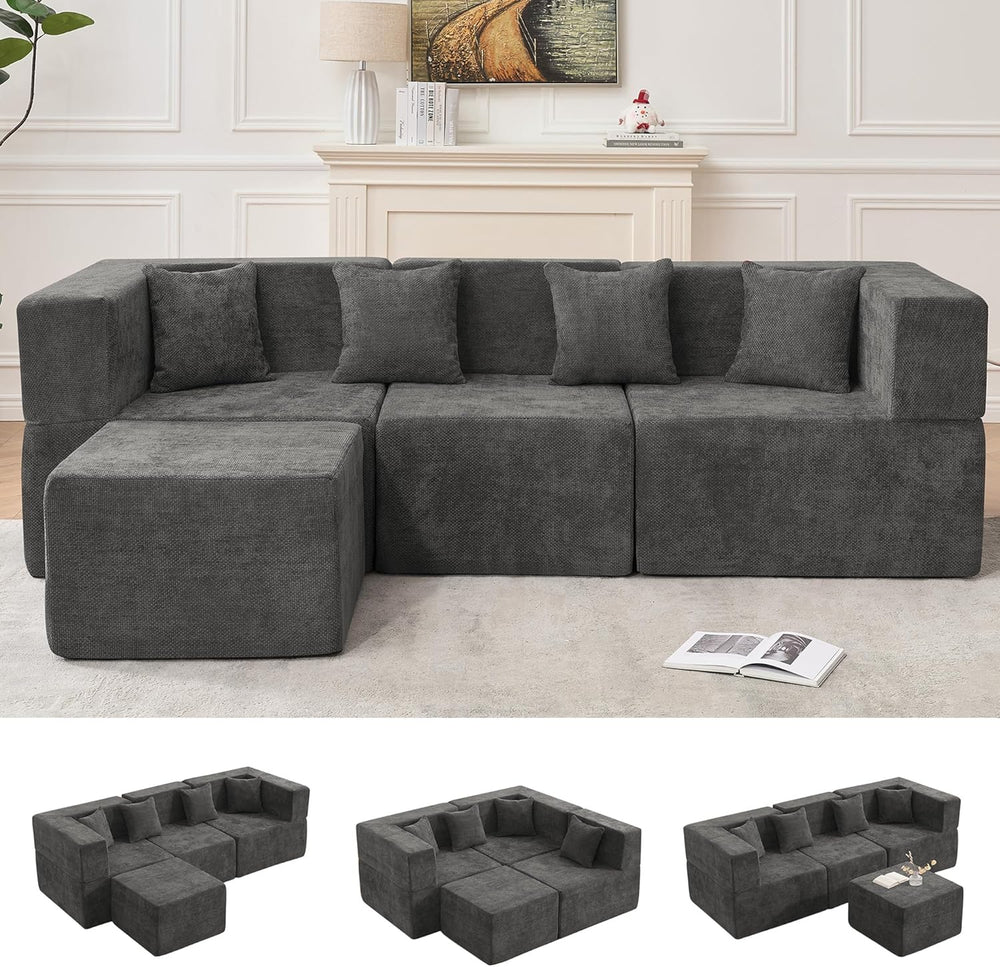 MONVANE 103'' Modular Sectional Sofa, Comfy Chenille Cloud Couch with...