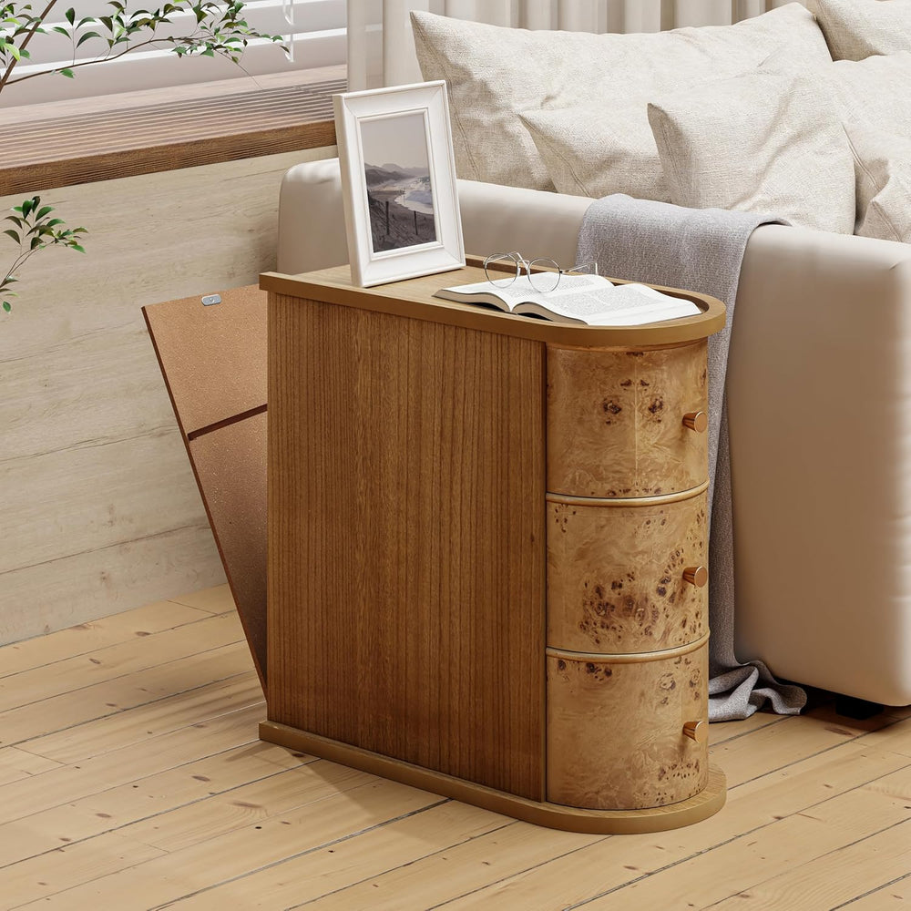 COZAYH 3-Drawer Wood Farmhouse End Table with Burl Finish, Narrow Rustic Sofa...
