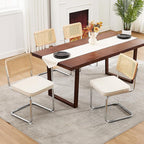 Zesthouse Natural Rattan Dining Chairs Set of 4, Mid Century Modern Dining Chairs with Solid Wood Back & Chrome Base, for Kitchen Living Room, Breuer Design Inspired, Upholstered Linen Fabric, Beige