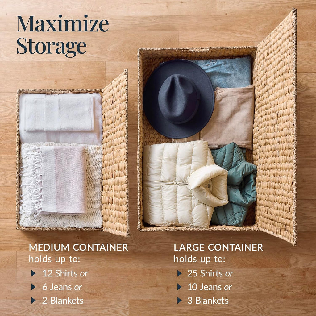 Best Choice Products Under Bed Storage Containers W/Lid, Wheels and Handles, 2-Pack Large Handwoven Water Hyacinth Closet Organizer, Shoe Storage Bins, Multi-Purpose Nesting Baskets - Natural
