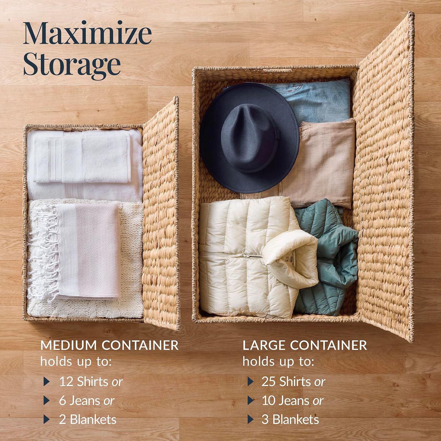 Best Choice Products Under Bed Storage Containers W/Lid, Wheels and Handles, 2-Pack Large Handwoven Water Hyacinth Closet Organizer, Shoe Storage Bins, Multi-Purpose Nesting Baskets - Natural