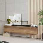Atelier Mobili Floating TV Stand Wall Mounted - Modern Media Console for 65-80 inch TVs Walnut/Black Marble