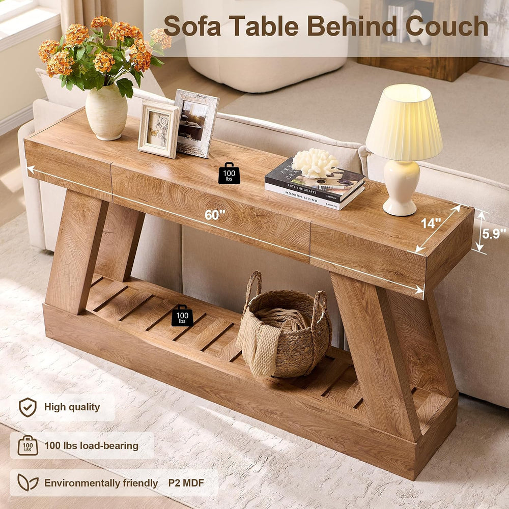 60" Entryway Table with Drawer Wooden Hallway Table with Heavy Duty Base...