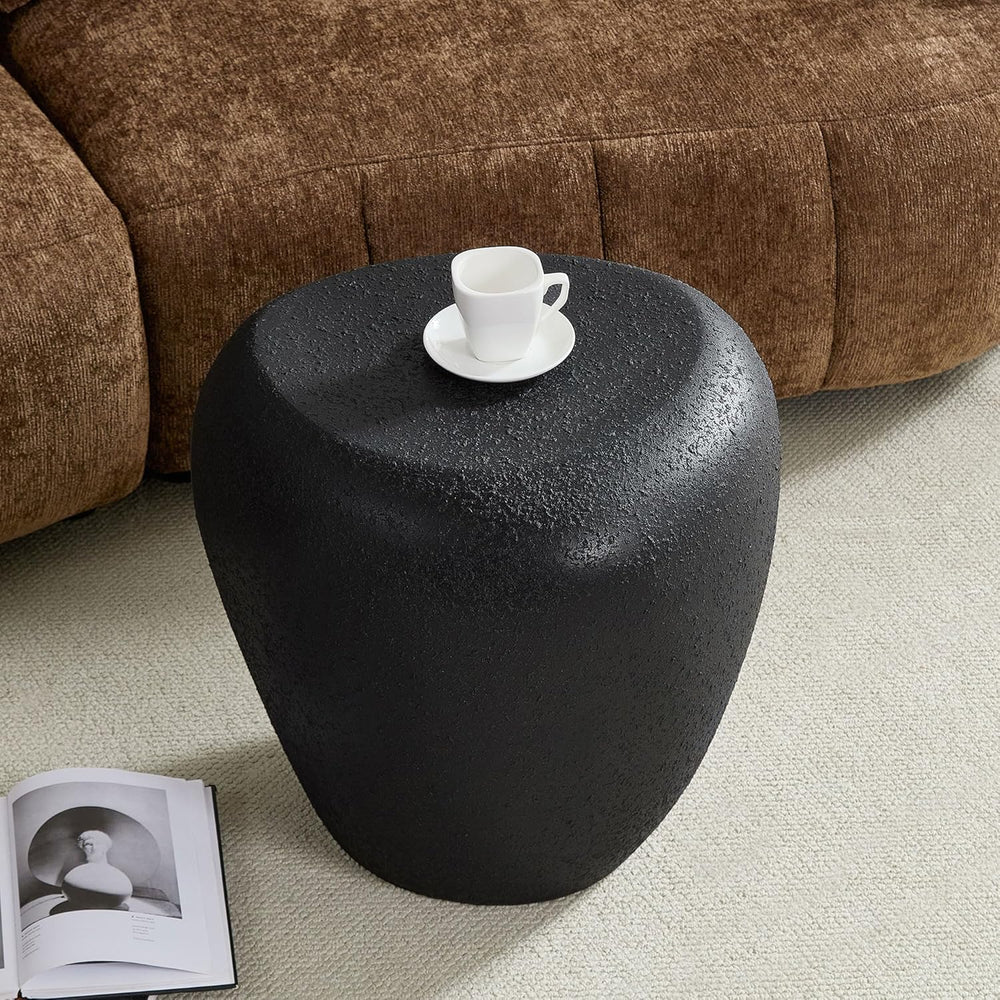 KEIKI 19" Fiberglass Irregular Matte End Table with Faux Rocks Design, M...