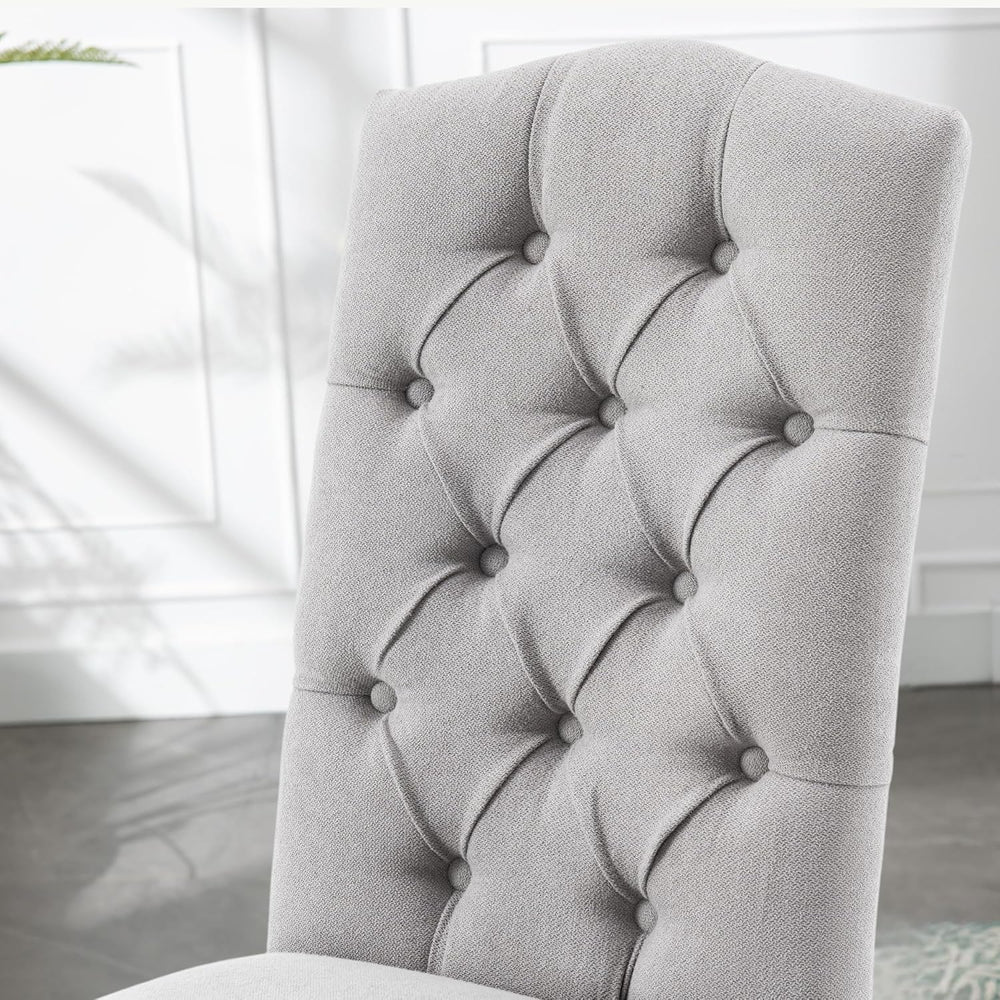 Tufted Dining Chair Fabric Button Upholstered Modern Kitchen Diner Set of 2