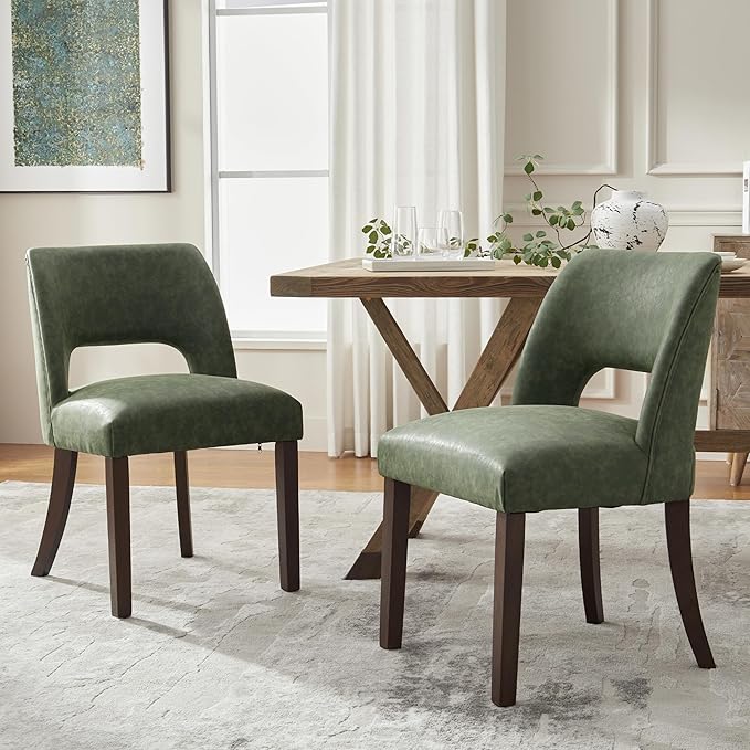 VKNOW Modern Dining Chairs Set of 4, Faux Leather Upholstered Dining Room Chair Kitchen Chairs, Farmhouse Dinner Chair for Kitchen Dining Room, Green