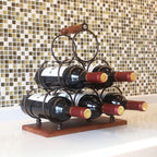 ALLCENER Countertop Wine Rack, Tabletop 6 Bottles Wood Wine Holder, Sturdy Handle, 3-Tier Rustic Classic Design, Simple Assembly, Wood & Metal (Copper)