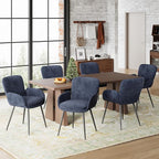 VKNOW Modern Dining Chairs Set of 6, Upholstered Dining Room Chair with Armrest, Kitchen Chairs with Curved Ergonomics Backrest for Living Room, Dining Room, Kitchen, Navy Blue