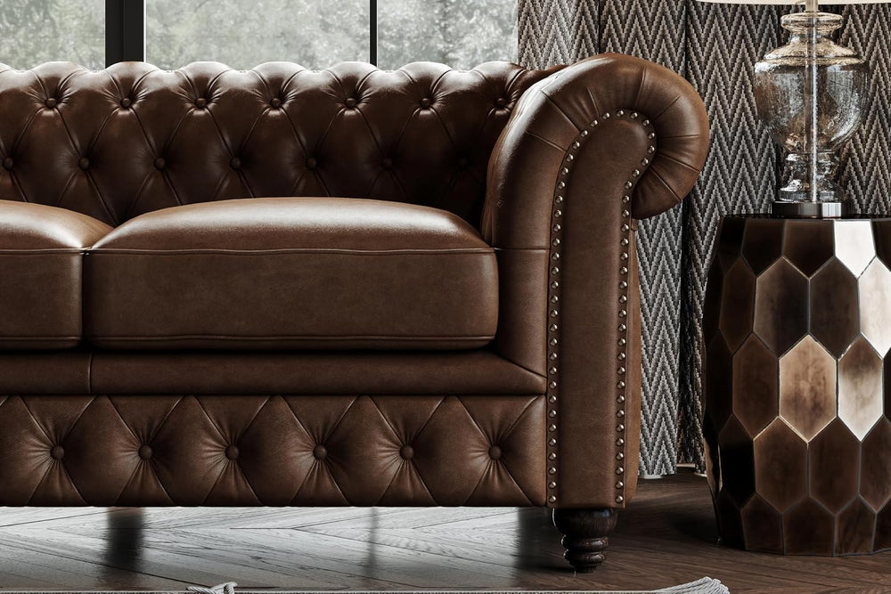 Valencia Parma 92" Leather Chesterfield Sofa, Premium Leather Upholstery...