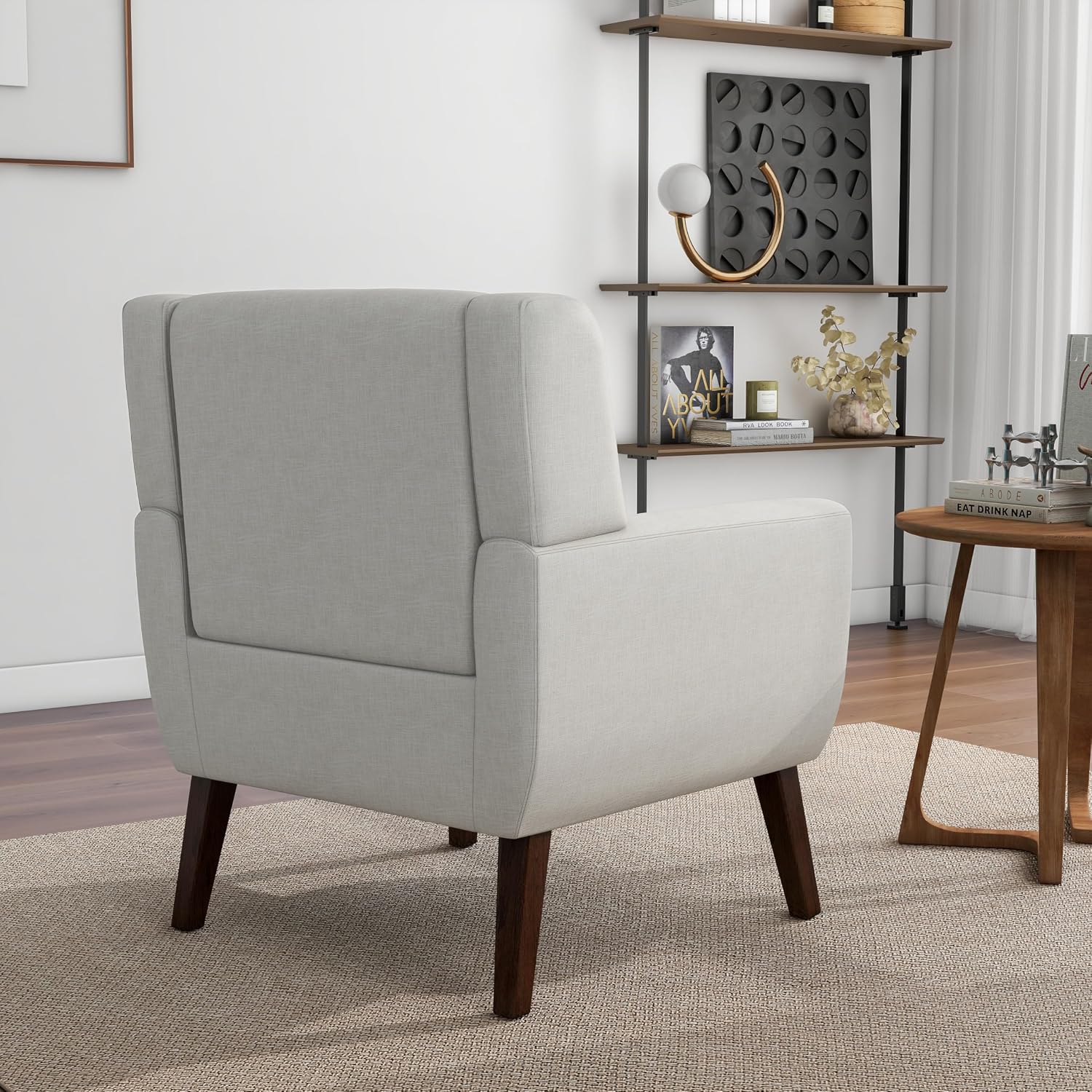 Mid-Century Modern Linen Blend Accent Chair, Beige, Set of 2 | Tufted Button Backrest, 4.5" Plush Seat Cushion, Solid Wood Frame, Easy Assembly, For Living Room Bedroom, & Small Spaces