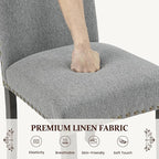 Furniliving Upholstered Dining Chairs Set of 6 - Line Fabric Modern Farmhouse Kitchen Chairs, High-Back Dining Room Chairs with Wooden Legs for Kitchen Dining Room Living Room.Grey