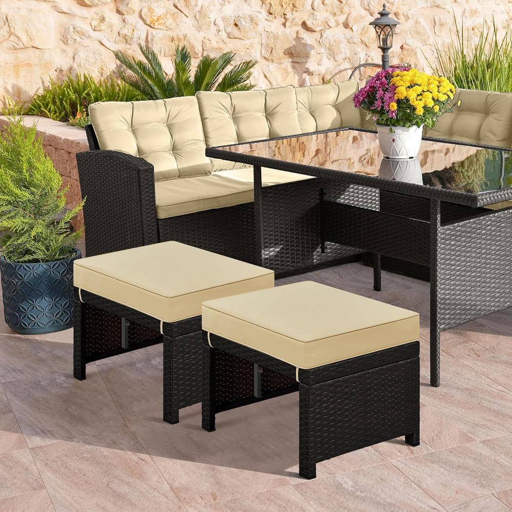 Yaheetech Wicker Ottomans, Set of 2 Footrest with Removable Cushion, 2pcs PE ...