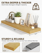 Marsmiles 36" Floating Shelves for Wall, Wooden Shelves with Invisible Brackets Set of 2, Rustic Farmhouse Wall Mounted Shelf for Kitchen Bathroom Living Room Study, Natural Oak