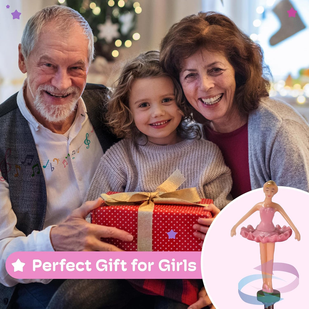 Jewelkeeper Pink and Purple Ballerina 3 Drawers Jewelry Box for Girls - Little Girl's Wooden Jewelry Box with Necklace Carousel - for Kids or Teen Necklaces and Accessories