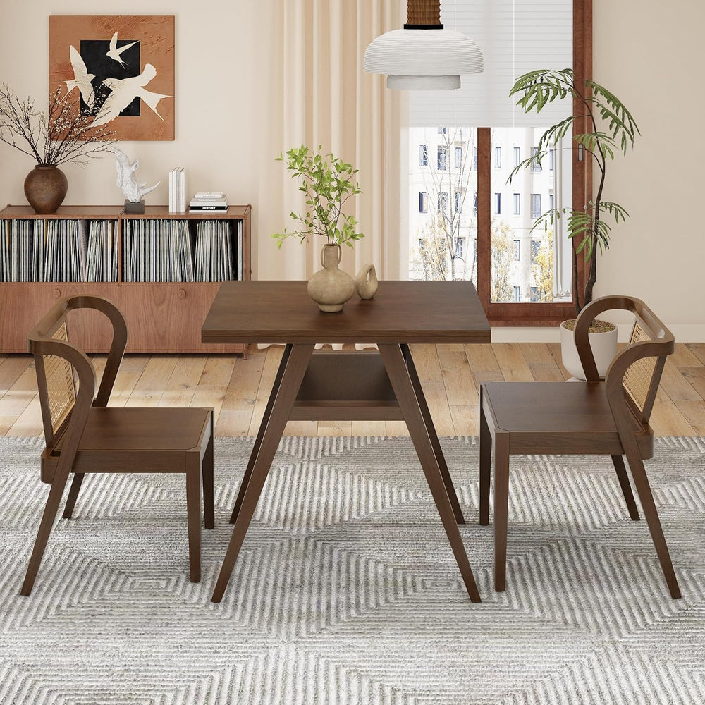 3-Piece Modern Dining Set with Stackable Dining Chairs, Solid Wood Square Tab...