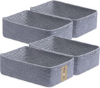 Large Shallow Organizing Baskets 15x11x5.1 Inches - Rope Woven Storage Bins for Bathroom, Shelves, Cube Closet, Mixed Grey 4 Packs