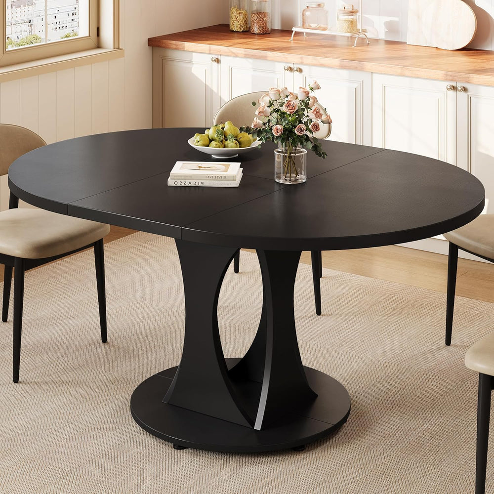 Einhomn 59" Extendable Round Dining Table for 6-8, Kitchen Table with St...