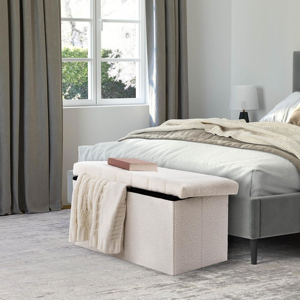 Seville Classics Cushioned Fabric Ottoman Hidden Storage Chest Footrest Chair...