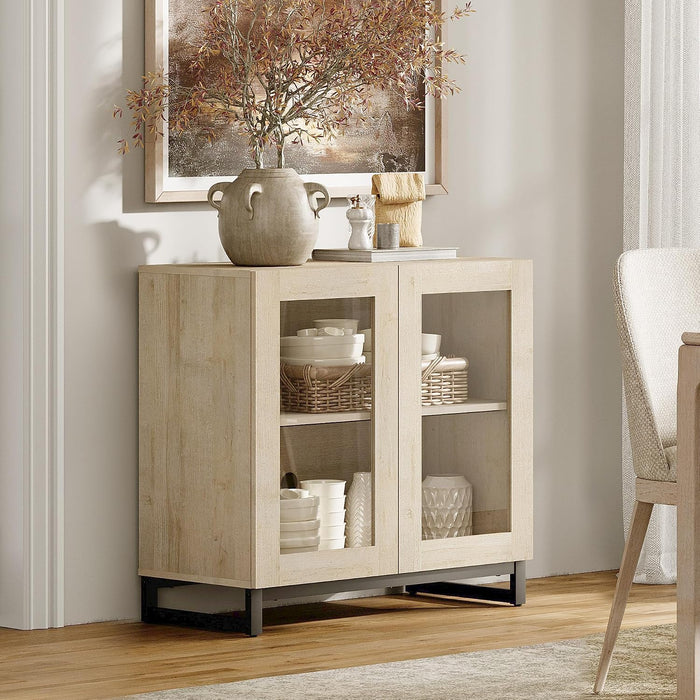 WAMPAT Sideboard Buffet Cabinets, Modern Credenza Sideboard with Adjustable Shelf and Metal Base, Coffee Bar Cabinet Accent Storage Cabinet for Living Room, Kitchen, Beige-A, 1 Pcs