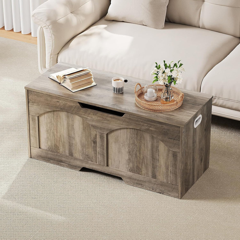 39.4" Storage Chest, Retro Storage Bench, Storage Trunk with 2 Safety Hi...