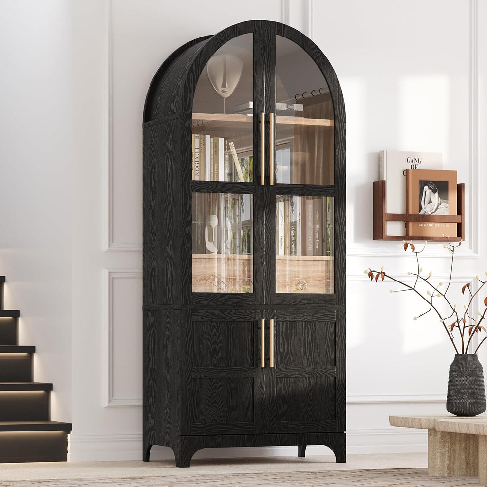 71'' Tall Arched Cabinet with Glass Doors, Farmhouse Kitchen Pantry C...