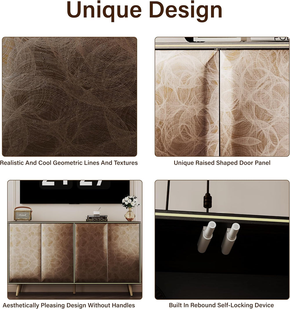 Sideboard Buffet Cabinet with Raised Shaped & Geometric Line Texture Door...