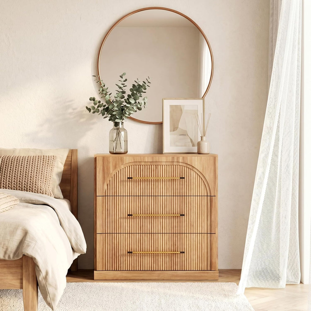 BELLEZE Jagger 32.5" Storage Cabinet with Fluted Drawer - Camel