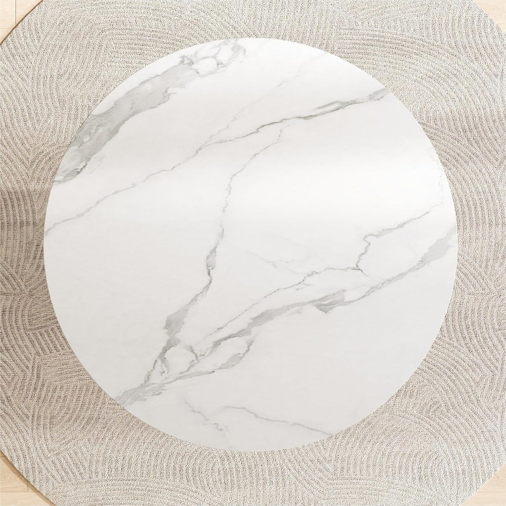 White Dining Table 43.30" Round Kitchen Table with Imitation Marble Grai...