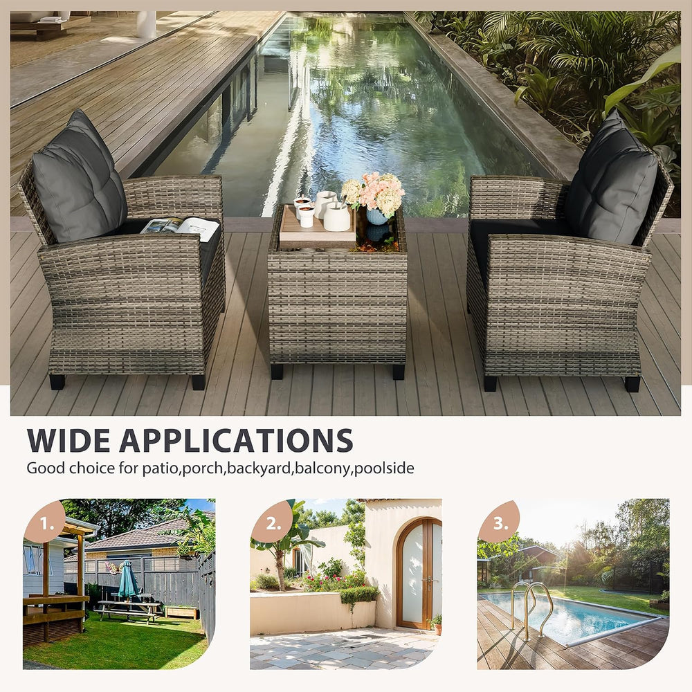 Vongrasig 3 Piece Patio Furniture Set Small Outdoor Wicker Rattan Front Porch...